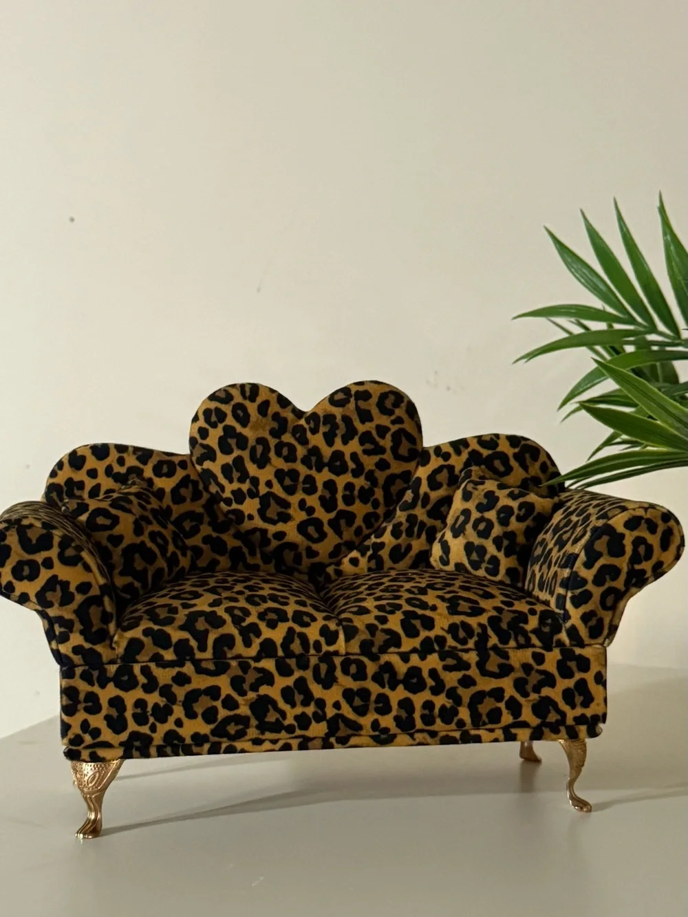 Leopard Print Heart-Back Accent Sofa/ Jewelry Box Decor